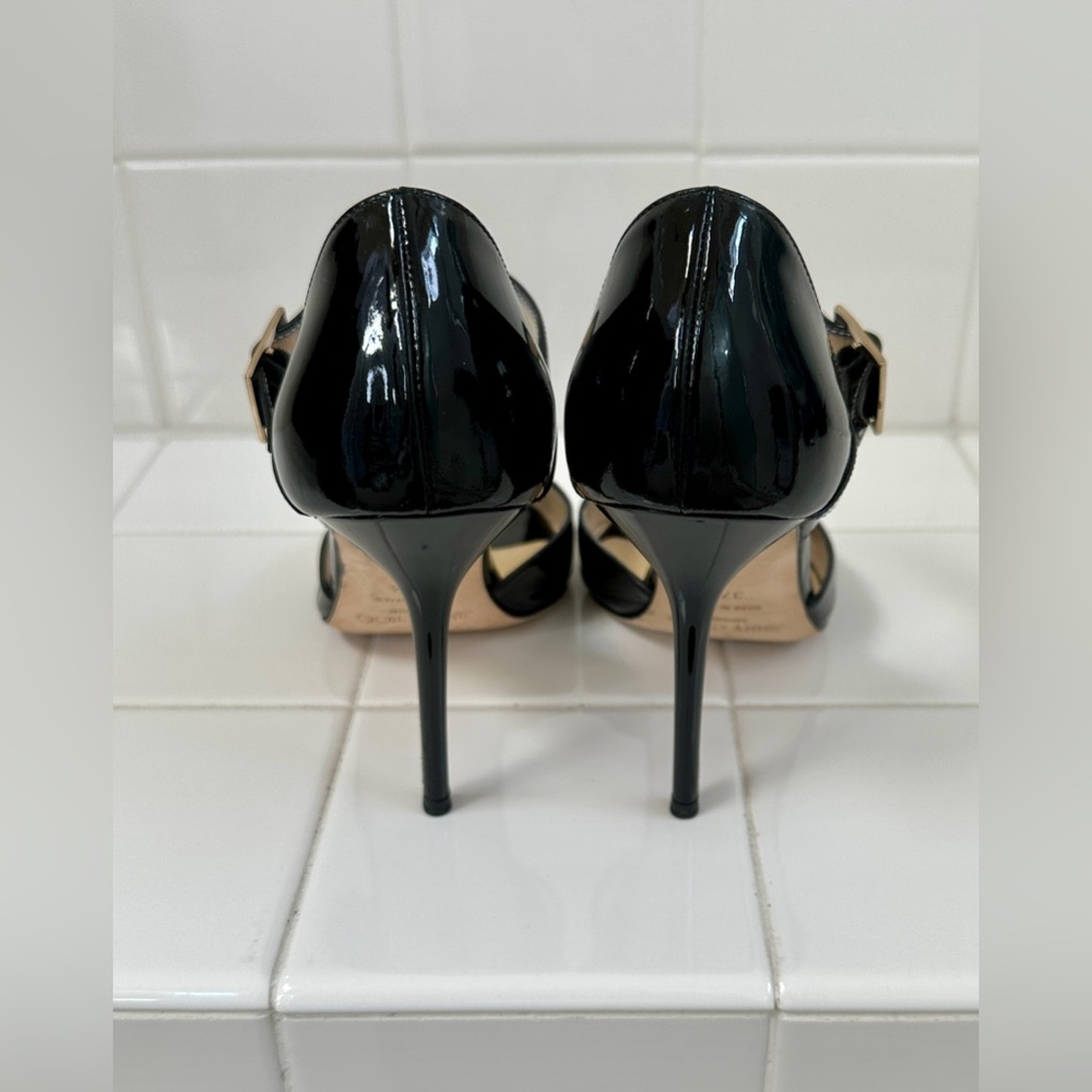 Jimmy Choo Black Patent Leather Peep-Toe Mary Jane Heels - Picture 5 of 9